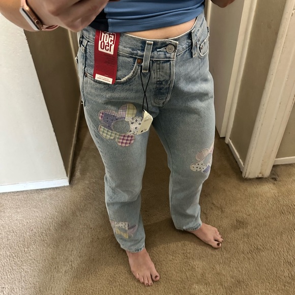 LEVIS 501 Patchwork Flower High Rise Straight Leg Jeans NWT - Picture 10 of 16